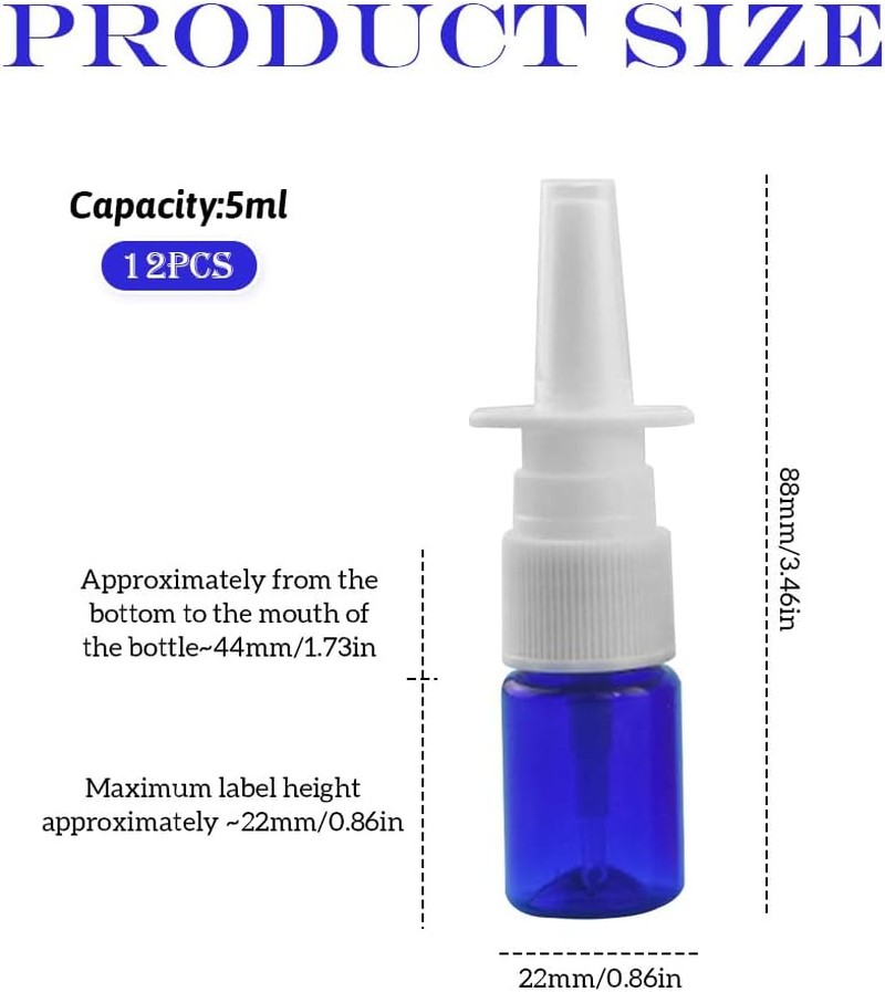 12Pcs Mini Plastic Nasal Spray Bottles - 5Ml Fine Mist Sprayers Atomizers Cosmetic Perfume Makeup Water Storage Holder Container Portable Empty Refillable(Blue) - Clear image number 6