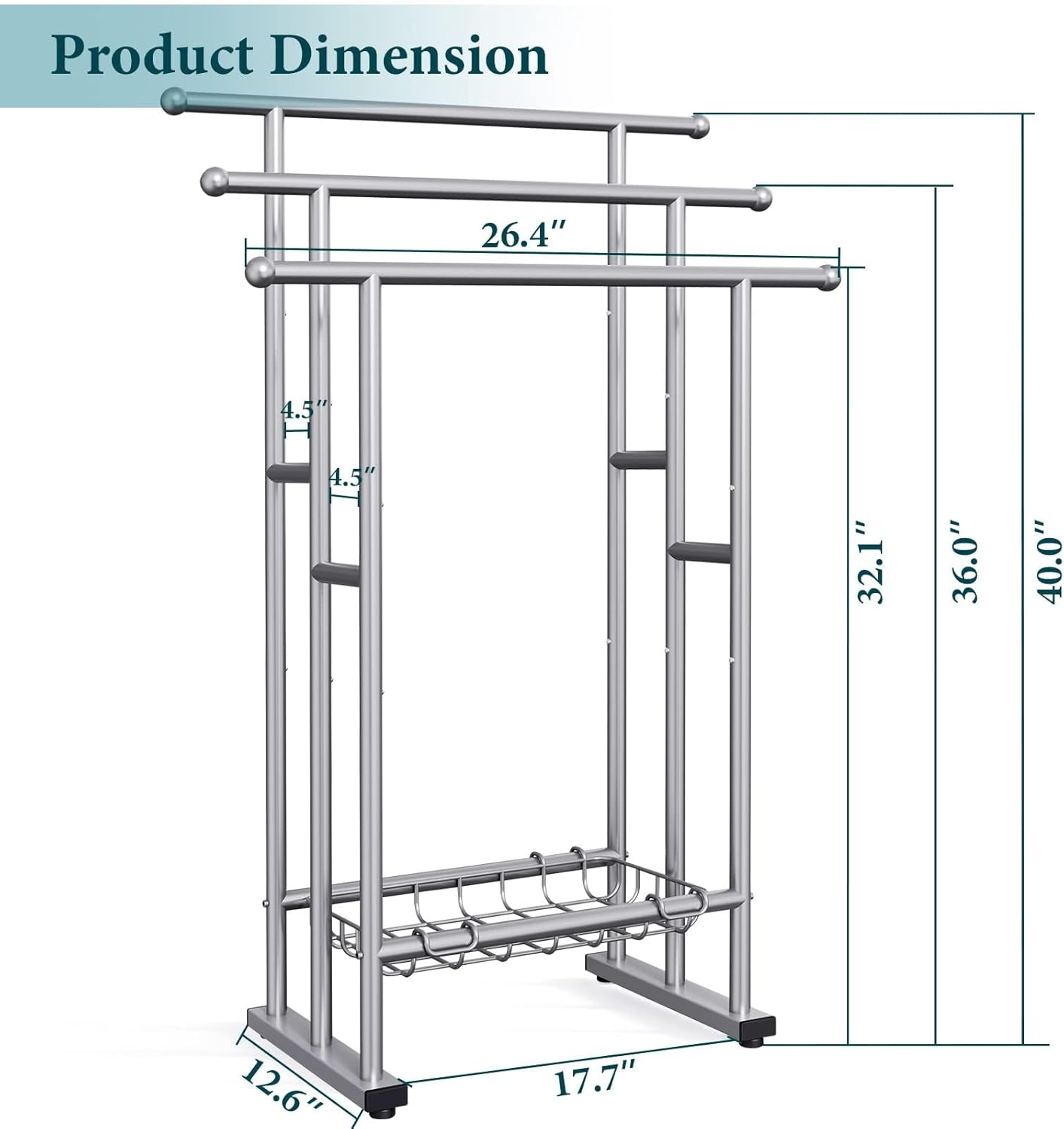 Kayfia 40/'' Tall Freestanding Towel Racks for Bathroom, 3 Tier Floor Rack with Storage Basket, Blanket Ladder Drying and Display Large Bath & Hand Outdoor Poolside (Silver), Grey (MJJ-FZ) image number 1