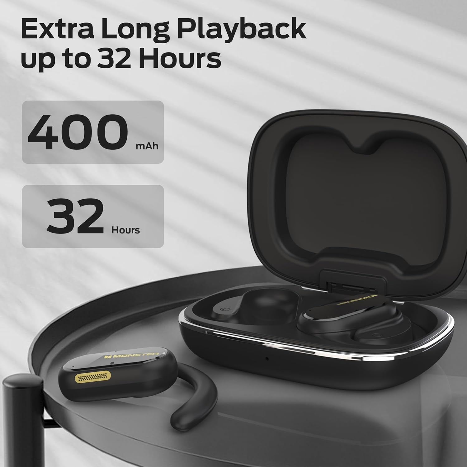 Monster Open Ear AC312 Headphones, Bluetooth 5.4 Wireless Earbuds with Noise-Cancelling Mic for Clear Calls, Powerful Sound by 16Mm Large Drivers, Touch Control 32H Playtime, IPX5 Waterproof for Sport image number 4