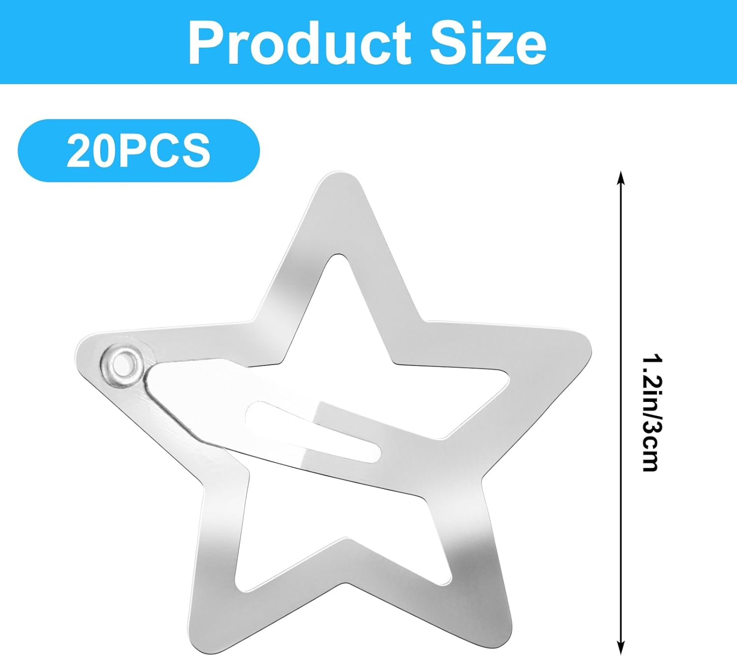 Qianyu 20 PCS 1.22" Star Hair Clips for Girls Non Slip Star Hair Barrettes Y2K Silver Metal Hair Accessories Kawaii Snap Kids Women Decoration Face Wash Clip Decoration image number 6