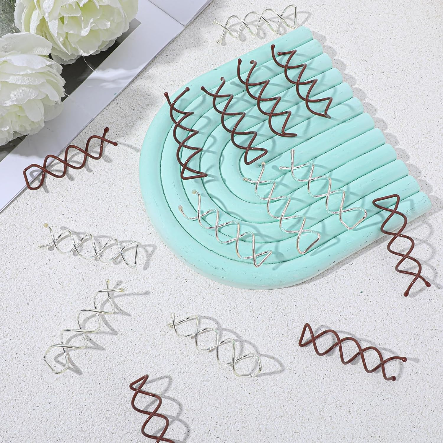 LXUEJIE Pack of 20 Spiral Hair Clips, Spiral Hair Clips, Hair Accessories, Rotating DIY Hairpins, Updo Hairstyles Accessories for Hair Styling, Suitable for Various Hairstyles (Brown + Silver)