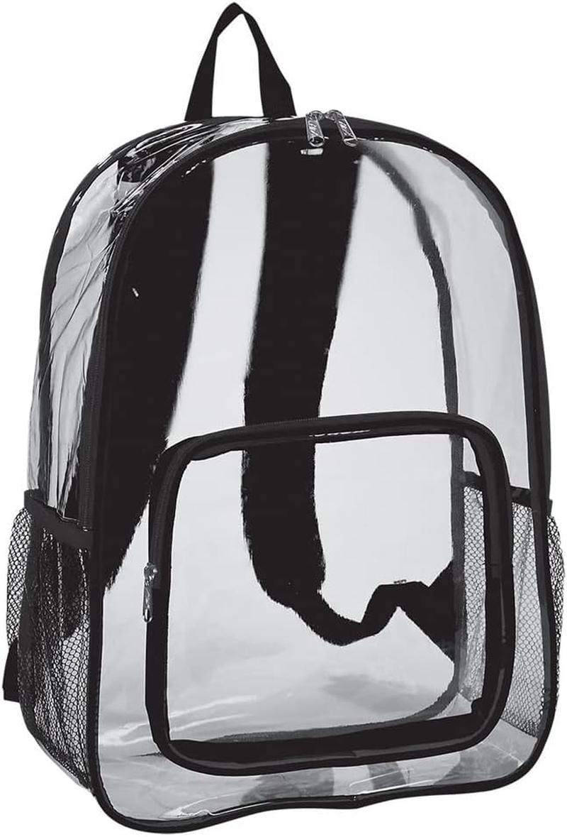 Heavy Duty Clear Backpack with Adjustable Reinforced Straps Front Accessory Pocket - Perfect for Work,School, Security, & Sporting Events, Clear, Large, School