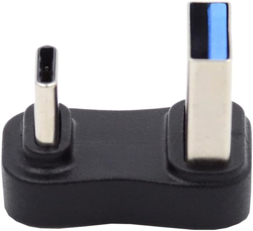 NFHK USB3.0 Type a Male to USB 3.1 Type C Male Data 10Gbps up opposite U Shape Back Angled Charge Adapter 90 Degree for Laptop Phone image number 1