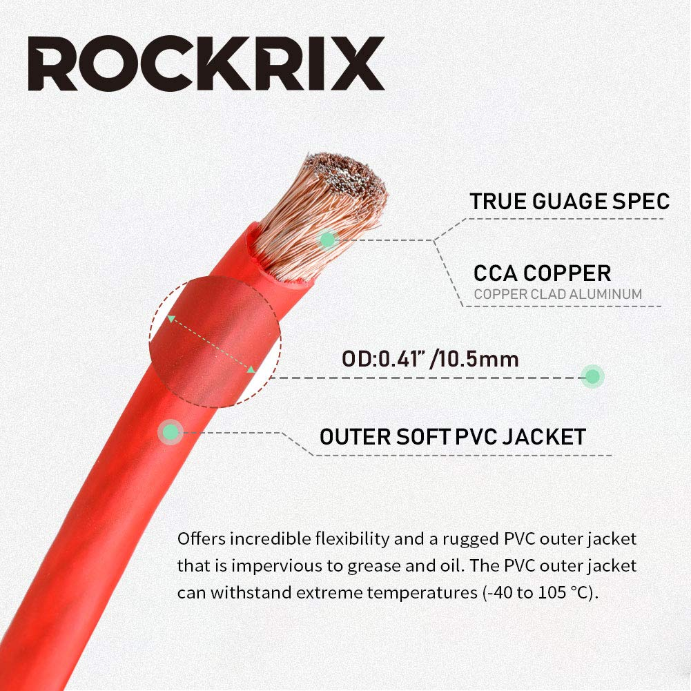 ROCKRIX 4 Gauge Red 25Ft Amplifier Amp Power/Ground Wire Soft Touch Cable