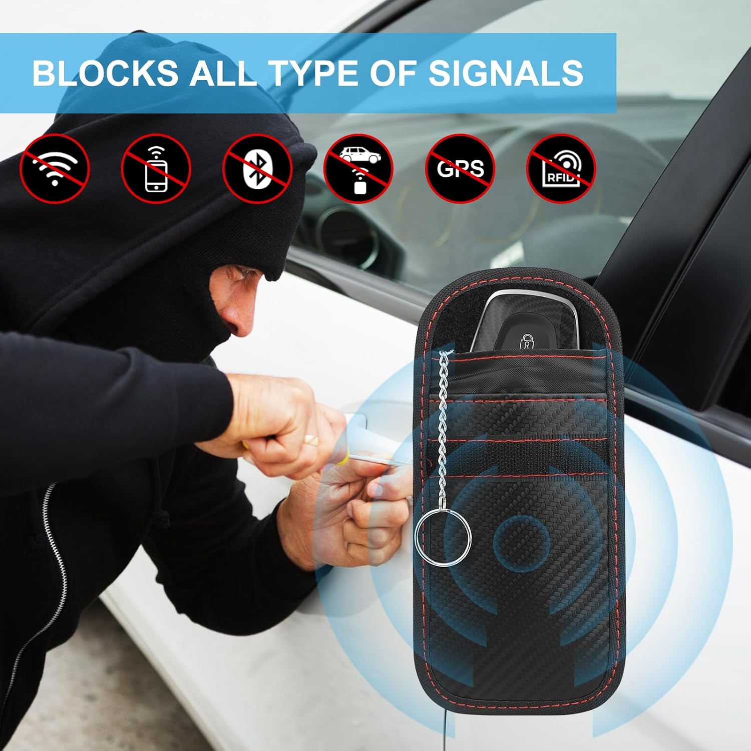 Faraday Pouch for Car Keys, [New Upgrade] Diyife Car Key RFID Signal Blocking Pouch with Keyring, Waterproof Faraday Bag Key Fob Protector, Anti-Theft Keyring Pouch, Remote Entry Keyless-2 Pack image number 4