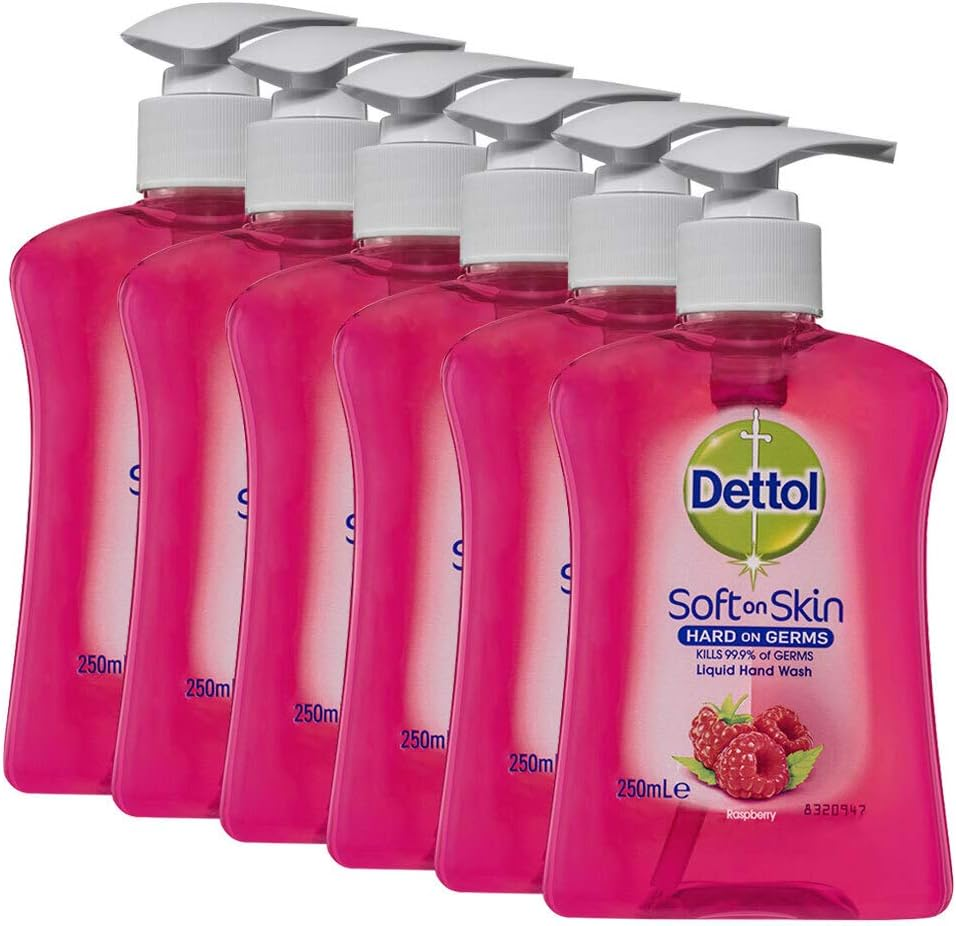 6X Dettol 250Ml Liquid Soft on Skin Hand Wash Soap Raspberry Pump image number 1