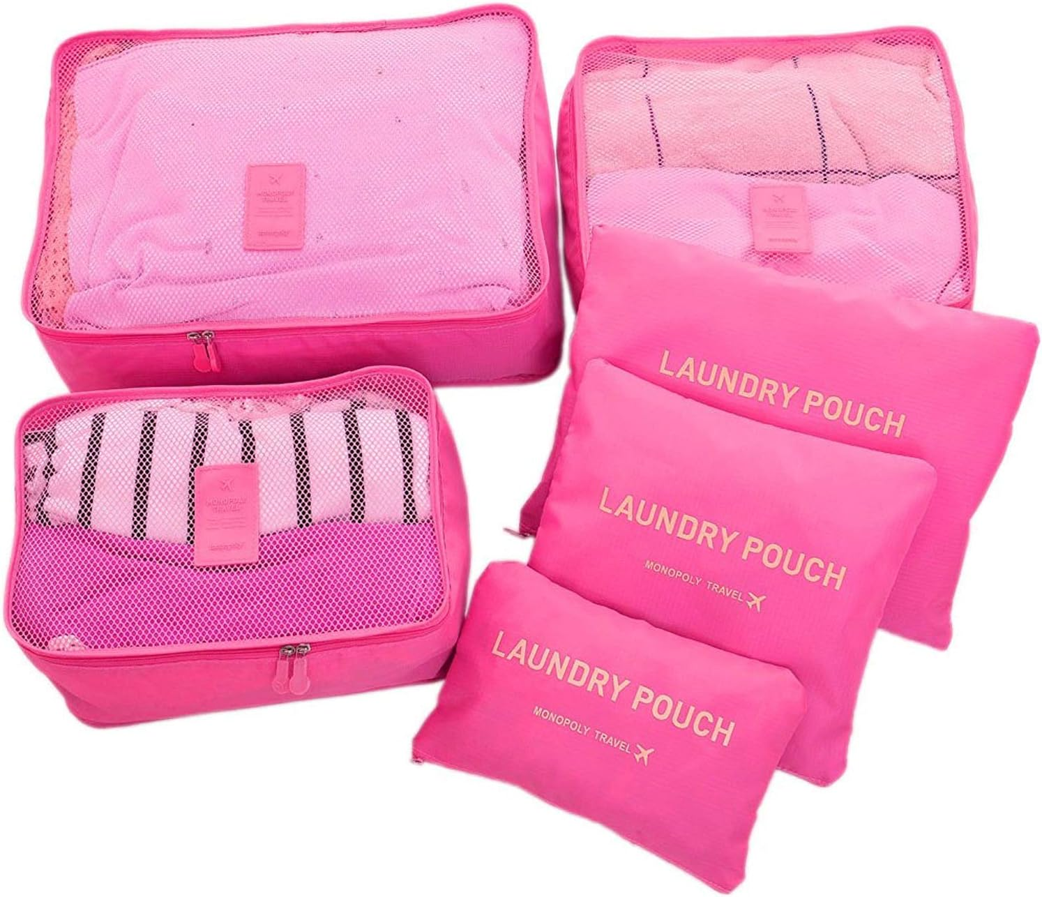 Go2Buy 6Pcs Travel Luggage Organizer Set Backpack Storage Pouches Suitcase Packing Bags (Rose Red)