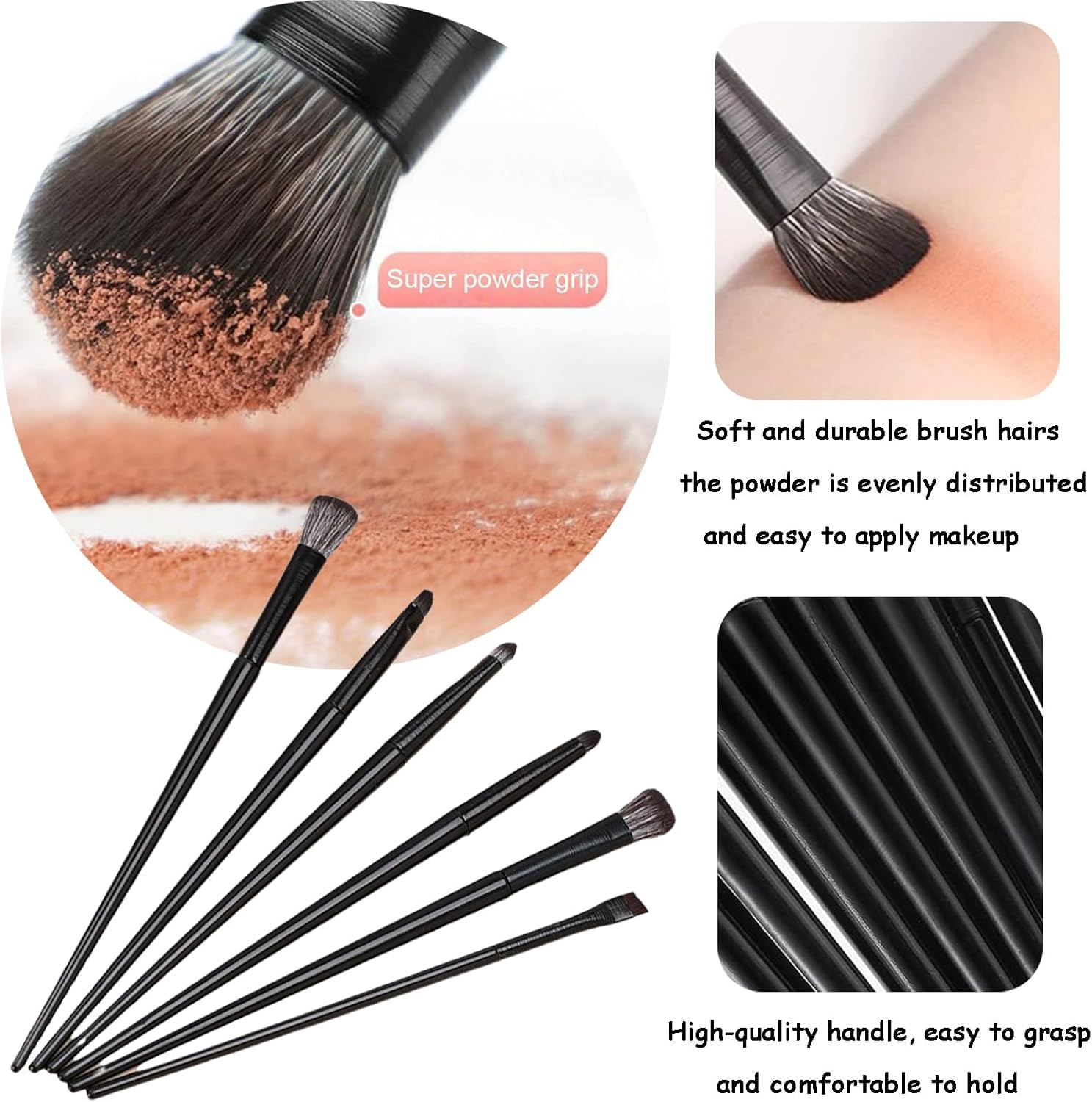 6PCS Eye Makeup Brush Set with Storage Bag, Angled & Blending Brushes for Precise Eyeshadow Application, Smudging & Defining - Black, Essential Beauty Tools for Flawless Makeup Looks image number 2