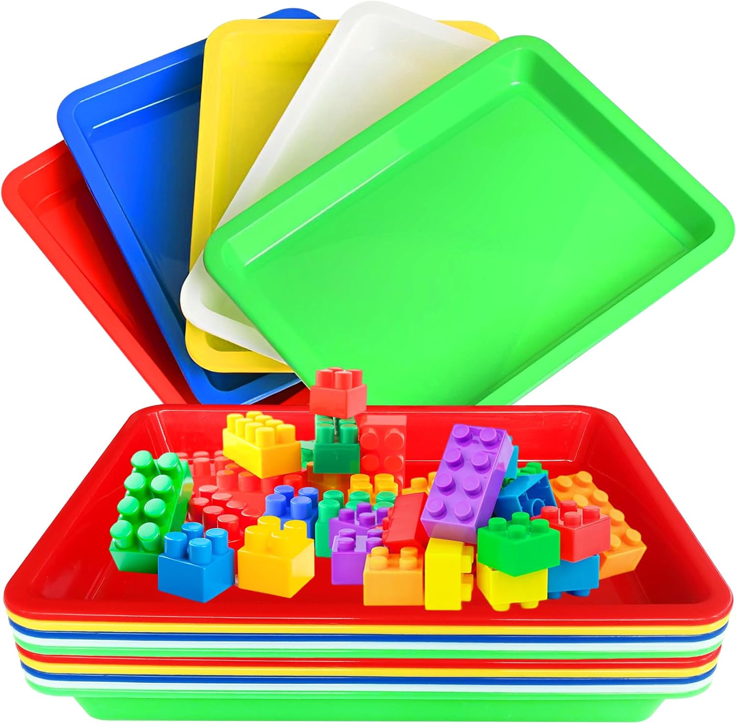 OJYUDD 10 PCS Multicolor Plastic Art Trays, Rectangular Nesting, 5 Colors (Green, Blue, Red, Yellow, White), Polypropylene (PP), Perfect for Art, Crafts, Organizing