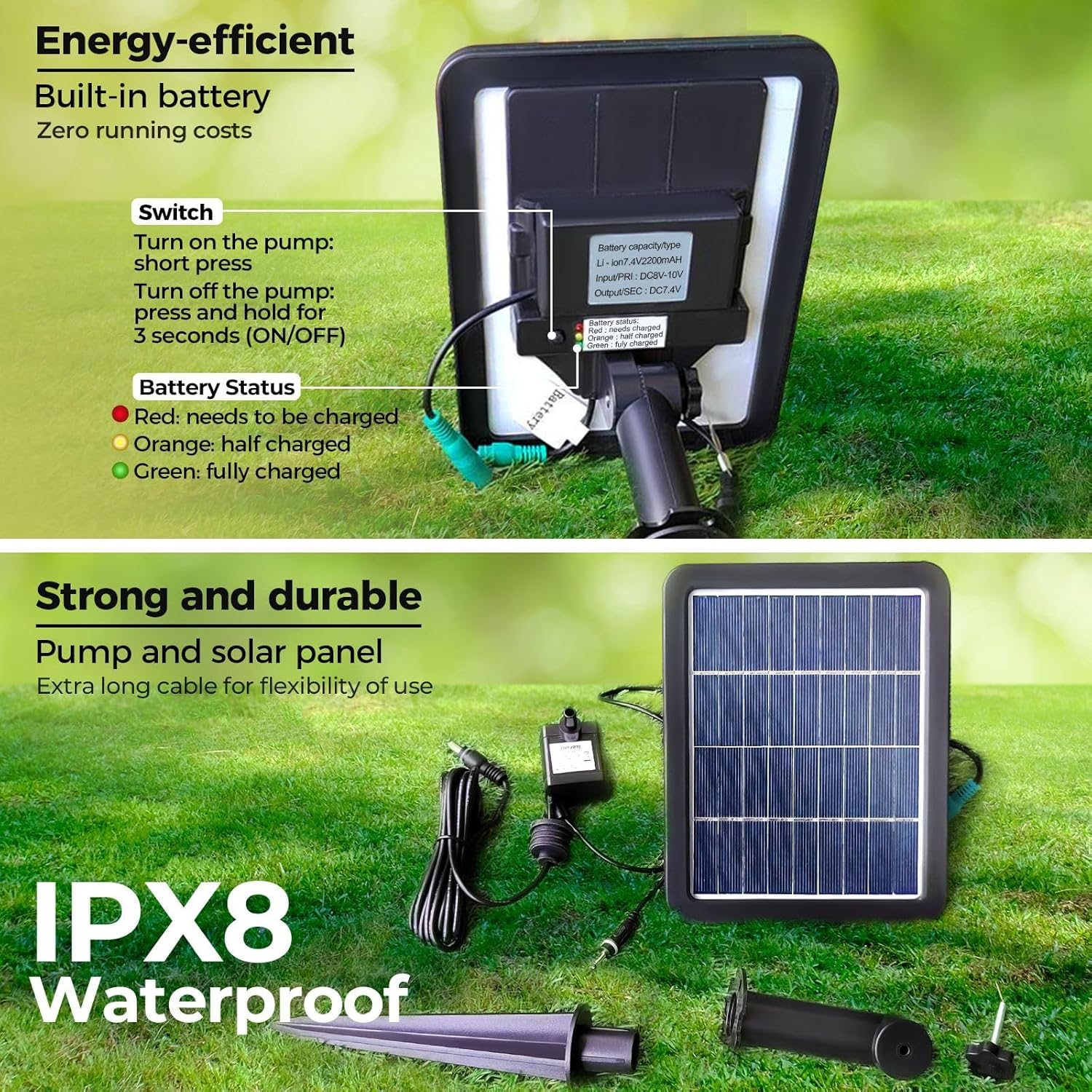 Solar Water Feature Fountain Pump with Panel Battery Led Lights Cascading Landscape Bird Bath Pool Fish Pond Indoor Outdoor Garden Yard Decoration image number 3