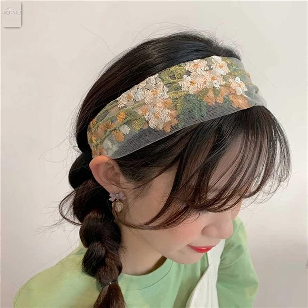 Crystal Hair Accessories,Clips Hairpins,Clip Plate,Hairpin for Women 1PC Vintage Handmade Embroidery Lace Flower Hairband Girls Turban Elastic Headwear Headband Hair Accessories (Color : B) (Color :