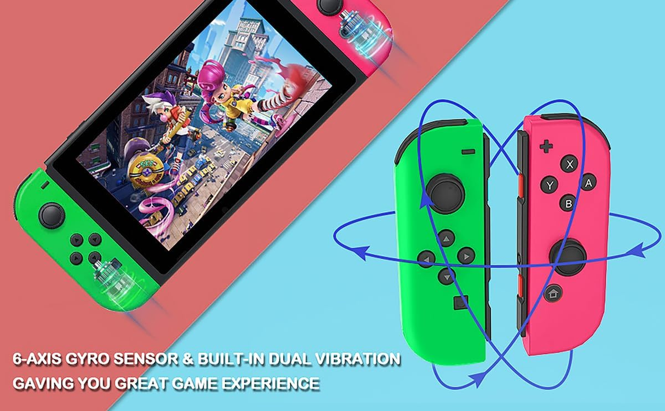 Costec Joy Con Controller for Nintendo Switch Replacement for Nintendo Switch Compatible with Switch, Wireless Left and Right Joy Con for Switch Nintendo Support Dual Vibration/Wake-Up/Screenshot, Joy Con Controller for Switch OLED Lite [Neon Pink/Neon Green] image number 6