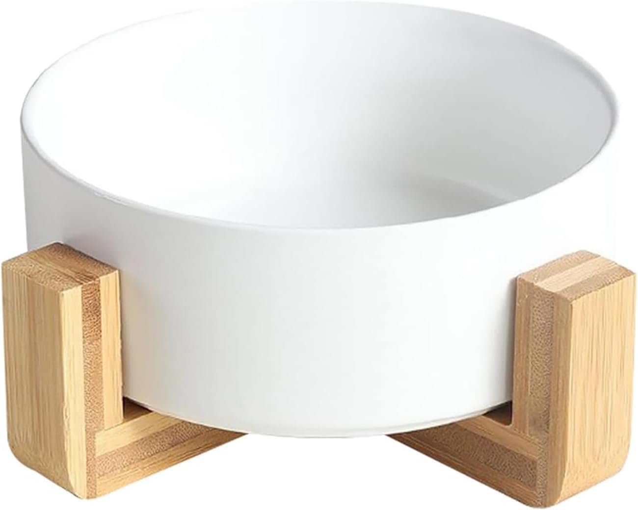 Ceramic Cat Bowl,Small Dog Food Bowl,With Wood Stand Non-Slip,Double White Bowls,Ceramic Bowl for Food and Water (800Ml/27Oz) image number 6