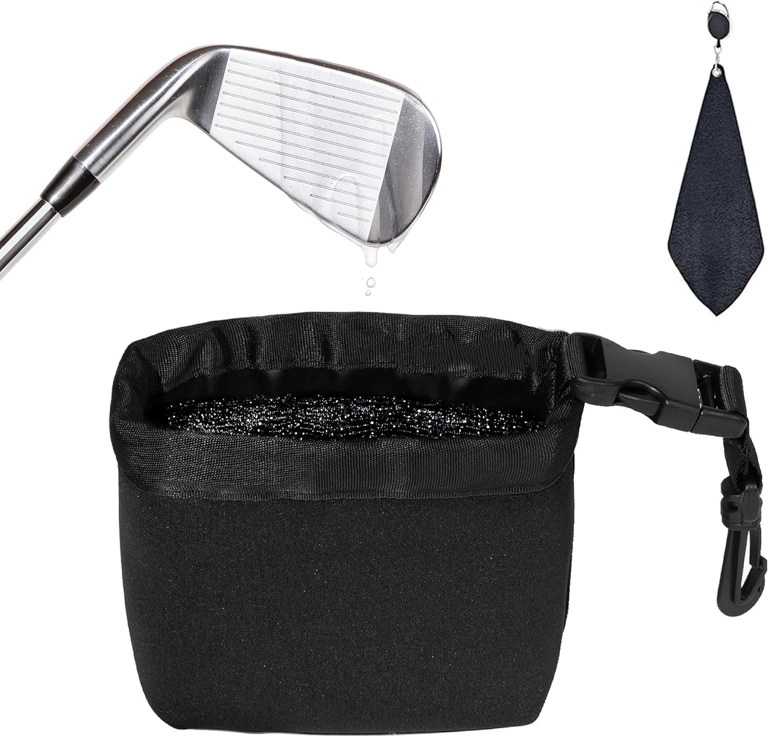 AIJOY Golf Club and Golf Ball Cleaning Bag, Waterproof Clean Face Technology Liner, Detachable Clip, Machine Washable, Cleans Club Grooves,With Golf Towel，Dry Exterior (Neoprene