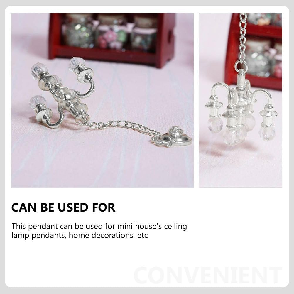 Kisangel 2Pcs Miniature Hanging Crystal Chandelier for Dollhouse Decoration Elegant Ceiling Light for Miniature Scenes Finish image number 2