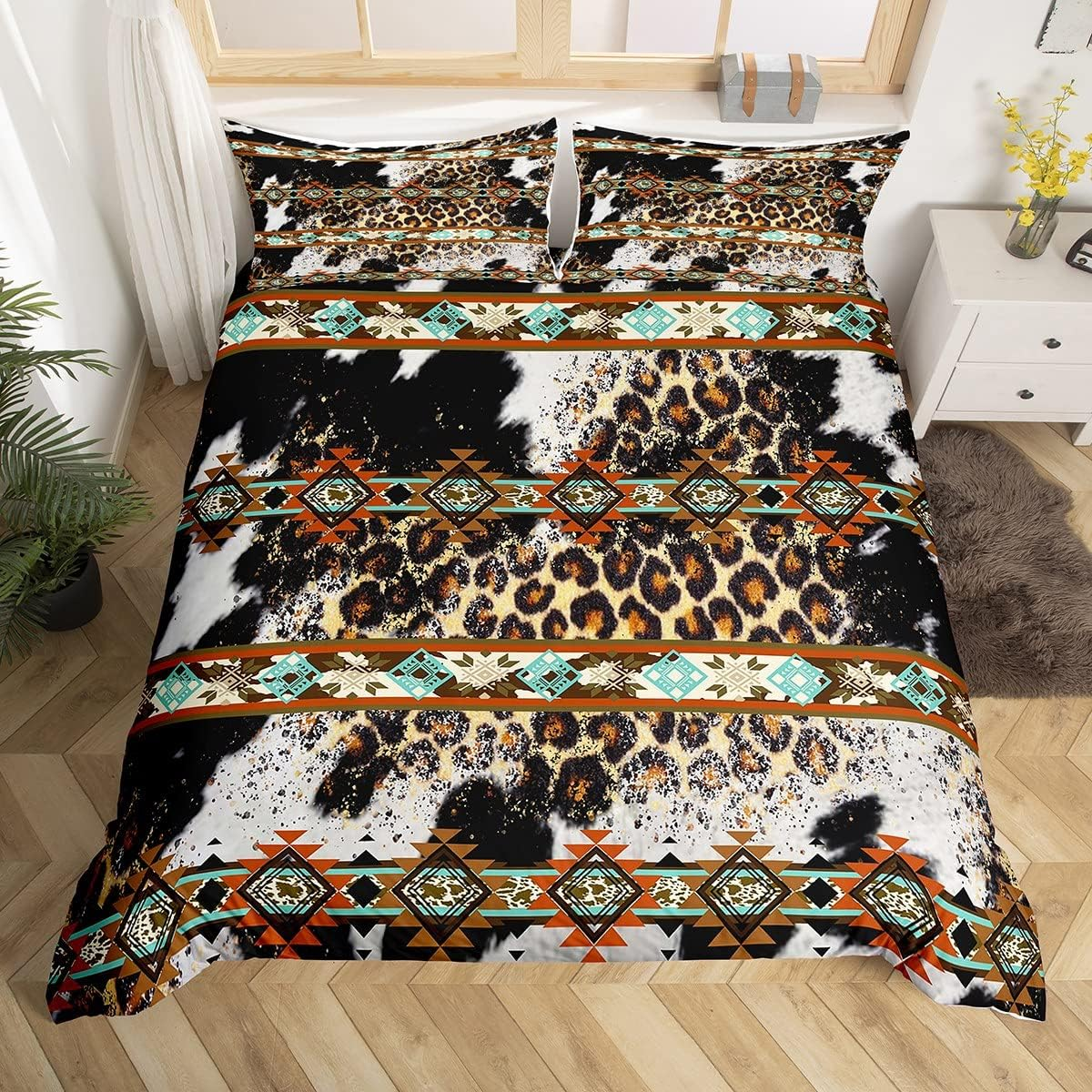 Erosebridal Western Boho Duvet Cover Full,Highland Cow Dream Catcher Comforter Cover Southwestern Bedding Set,Ethnic Tribal Arrow Aztec Bed Set Retro Vintage Exotic Bull Cattle Bohemian Decor
