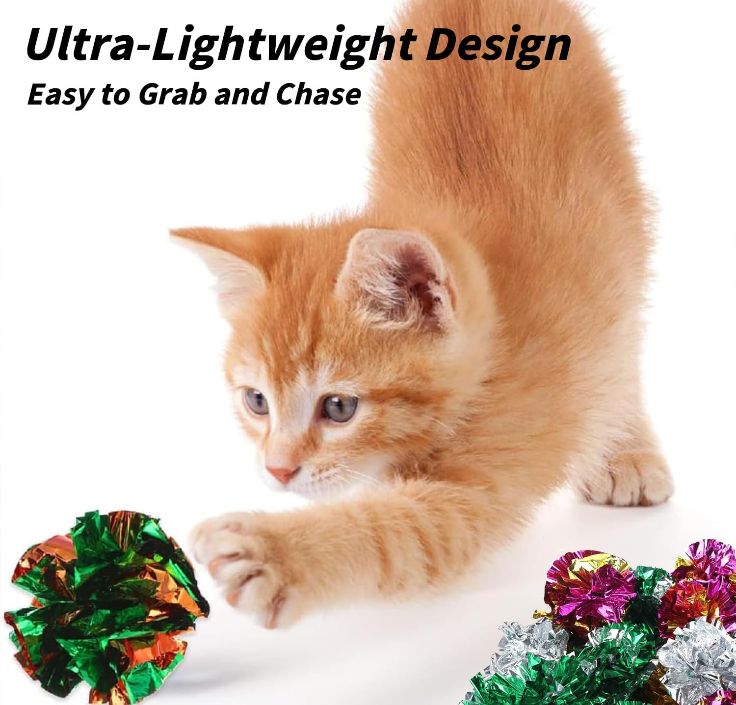 Ecixniy 20 Pcs Cat Crinkle Balls, Colorful Interactive Toys for Cats, Lightweight, Shiny Mylar Balls, Cat Play Balls for Kittens, Indoor Cat Toy, Crinkle Balls with Crisp Sound （Random Color） image number 5