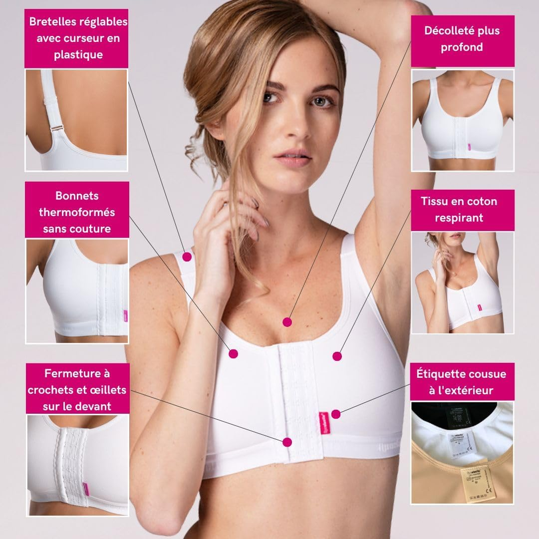 LIPOELASTIC PI Active - Medical Post Surgery Cotton Bra - Front Closure & Seamless Cups image number 3