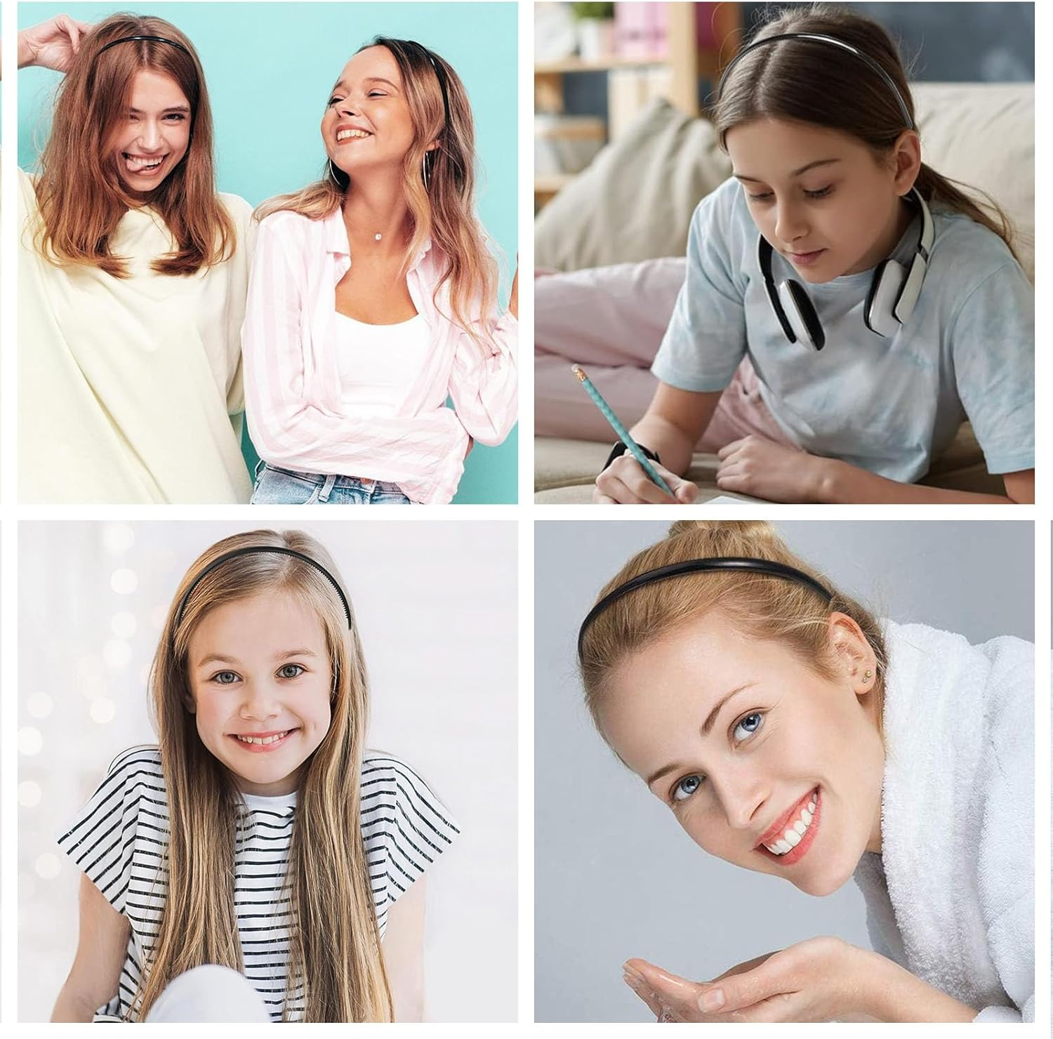 Dinghaole 4 Packs Plastic Headband, Plastic Plain Sport Headbands, Black Non-Slip Hair Hoop, DIY Hair Hoop Gripper Teeth Hairband, Unisex Sport Fashion Hair Band Accessories for Women and Men-8Mm Wide image number 3