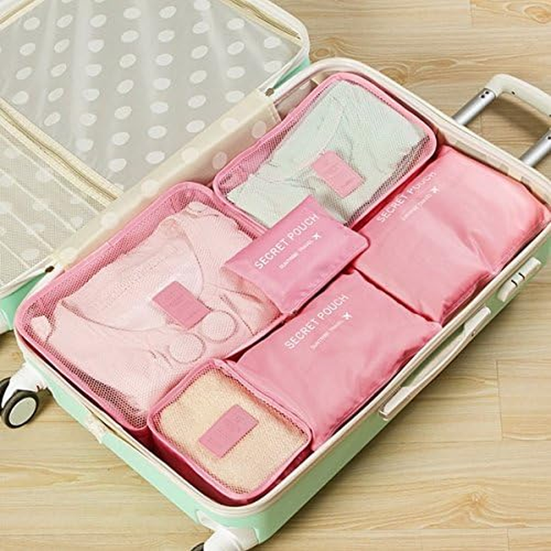 Go2Buy 6Pcs Travel Luggage Organizer Set Backpack Storage Pouches Suitcase Packing Bags (Pink) image number 1