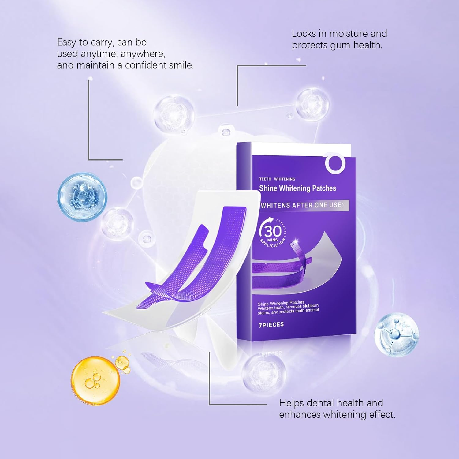 Purple Whitening Strips, Shine Teeth Whitening Patches for Sensitive Teeth, 30-Min Quick Stain Removal, Enamel-Safe Formula, Gentle Whitening Care for a Bright White Smile (6Pcs) - 2Pcs image number 2
