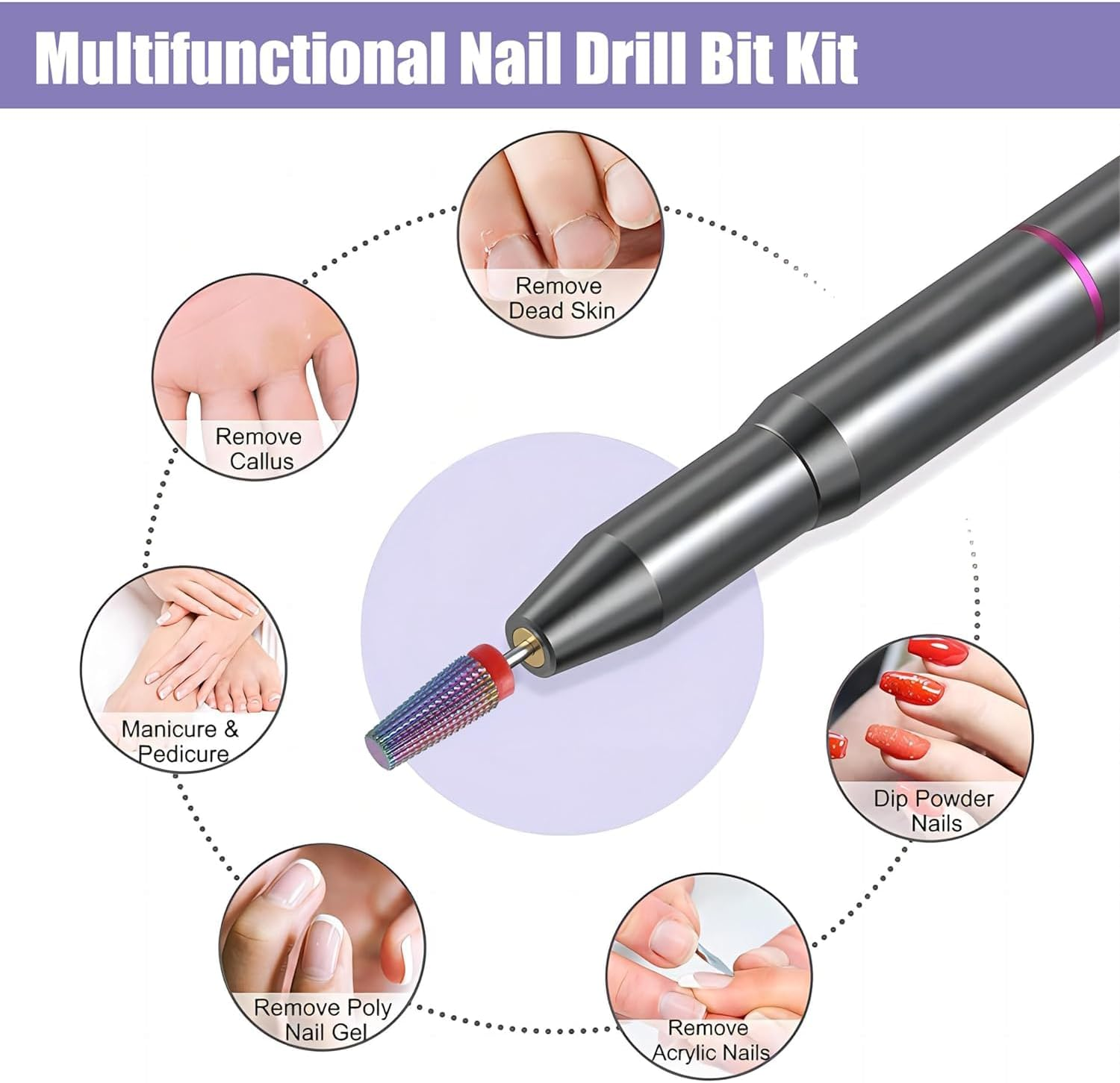 Yakamoz 5Pcs Nail Drill 5 in 1Bits Set, 2.35Mm Shank Carbide Tungsten Multifunctional Cuticle Drill Bits Electric Manicure Nail File Bit for Acrylic Nail & Manicure Pedicure image number 5