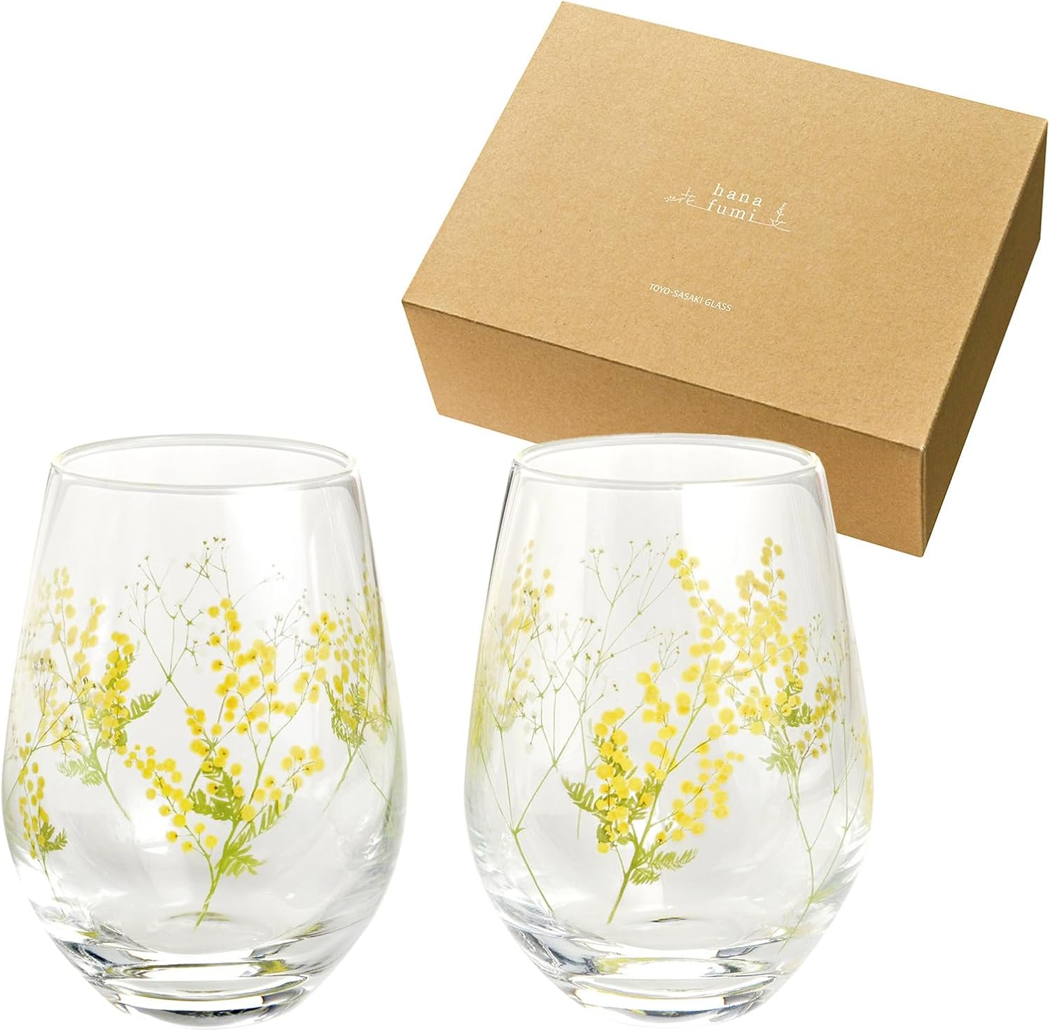Toyo Sasaki Glass Hanafumi G099-T282 Tumbler Glass, Hanafumi, Approx. 12.2 Fl Oz (360 Ml), Set of 2, Mimosa Pattern, Haze Pattern, Made in Japan, Dishwasher Safe, Clear, Tumbler, Glass, Cup