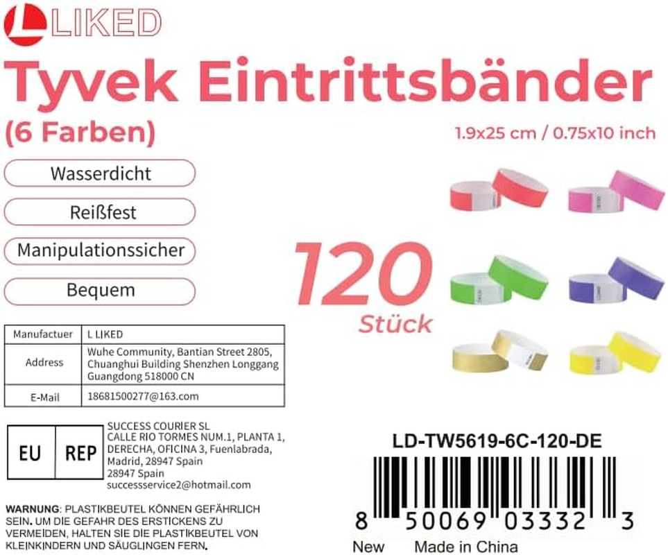 L LIKED 120 Pcs Paper Wristbands for Events, Party Wristbands for Events, Event Bracelets Is Waterproof for Parties, Concerts, Sports, Fairs, Travel, Pool Pass(6 Colors) image number 5