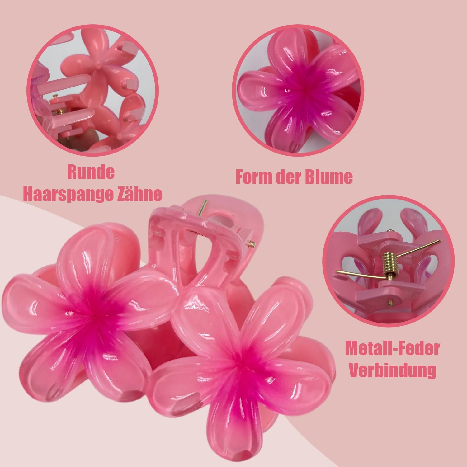 Esshogo Pack of 6 Flower Hair Clips, Hawaii Hair Clips, Women'S Non-Slip Hair Clip, Cute, Colourful Flowers, Hair Accessories, Women, Large Claw Clips for Thick Hair, Flower Hair Clip image number 4