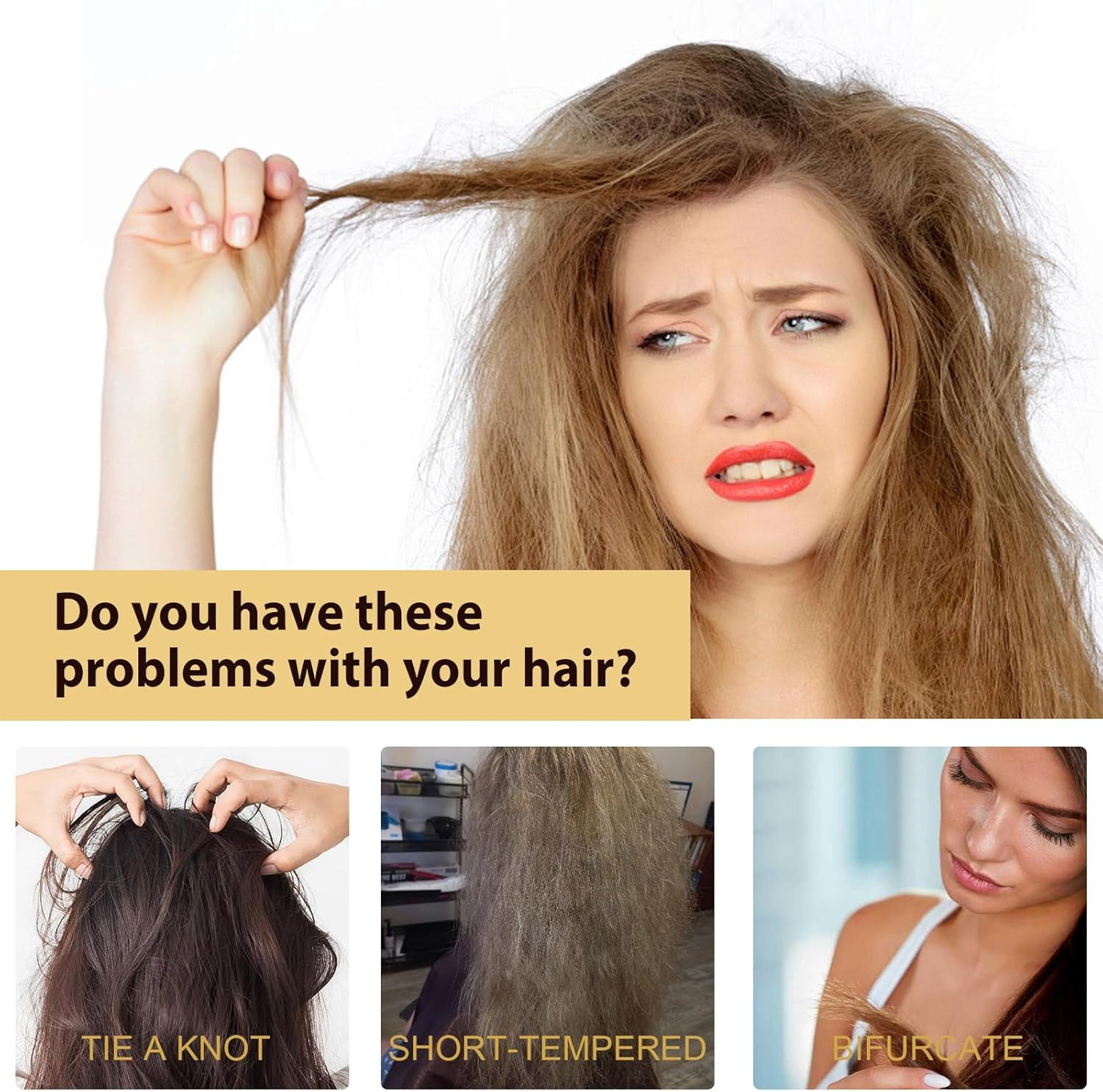 Collagen Hair Oil Repair Split Ends - Strengthens Hair Elasticity, Deep Moisturizing for Dry Damaged Hair, Adds Volume & Thickness with Pro-Vitamin Blend, Fast-Absorbing & Frizz-Free