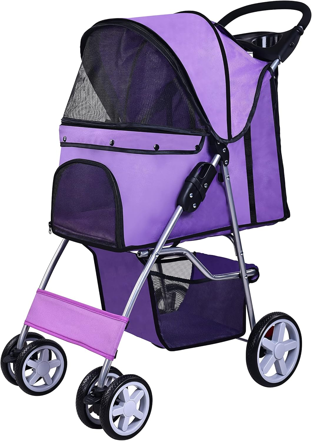 ELEVON Pet Stroller, 4 Wheels Multifunction Dog Cat Stroller, Folding Portable Travel Stroller with Detachable Carrier, Suitable for Medium Small Dogs Cats(Purple)