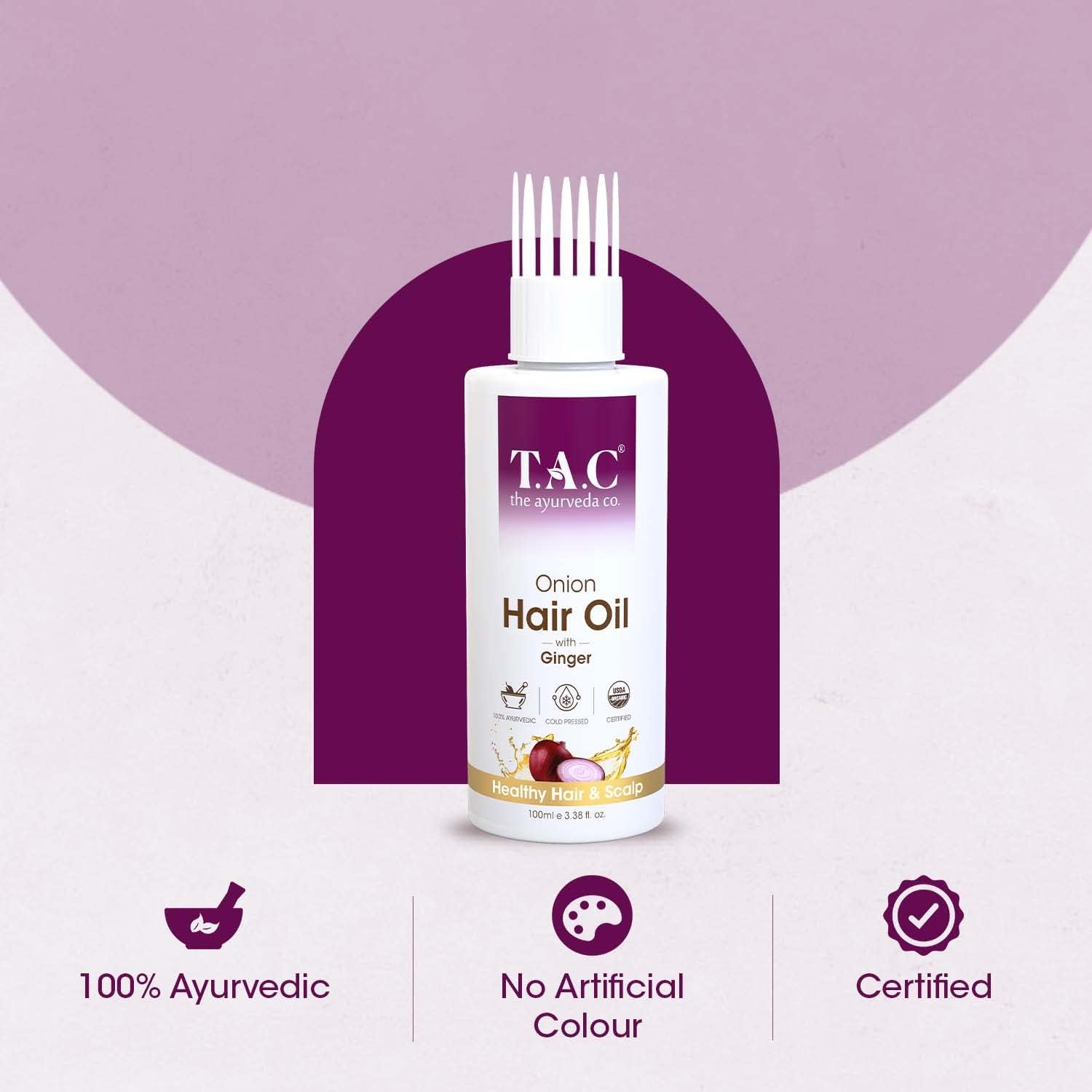 TAC - the Ayurveda Co. Onion Hair Oil for Hair Growth with Black Seed, Plant Derived Biotin for Hair Fall Control, Mineral Oil Free - 100Ml image number 6