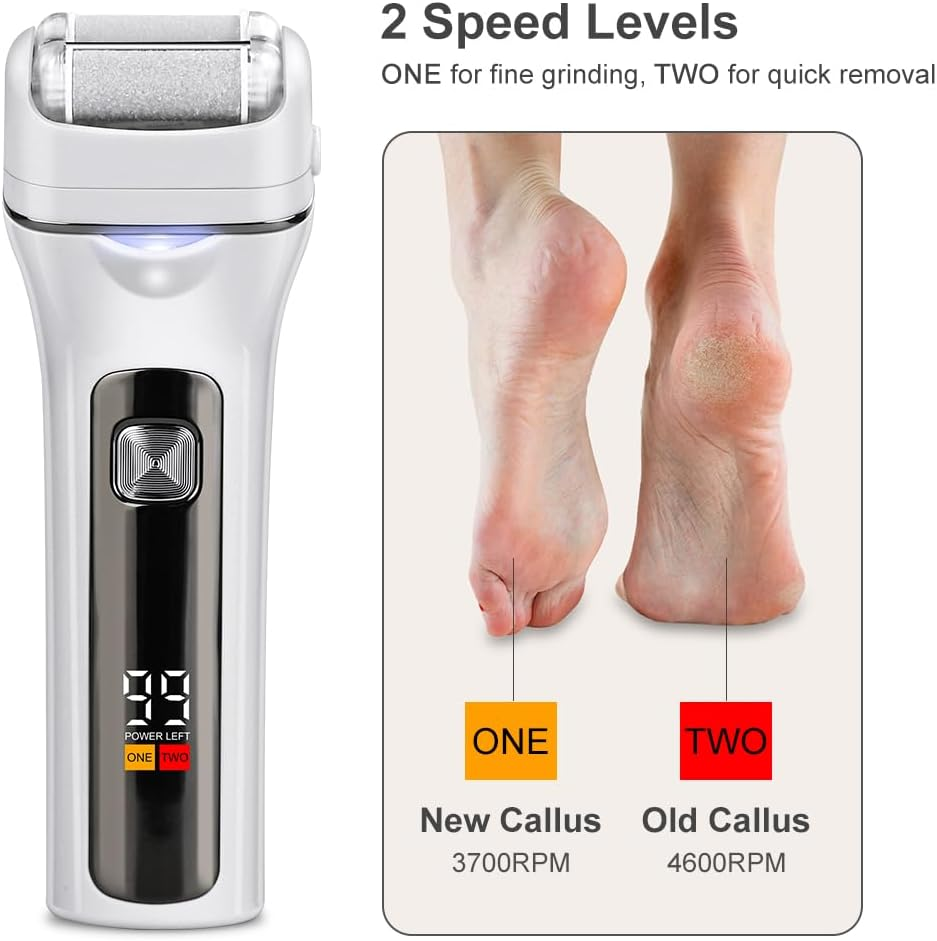 Double Roller Callus Remover Electric with 1 Replacement Roller & 2 Callus Obes, Callus Removal, Electronic Foot Care Callus File with LED Display & Light, 2 Gear Foot Care Device Pedicure Set image number 4