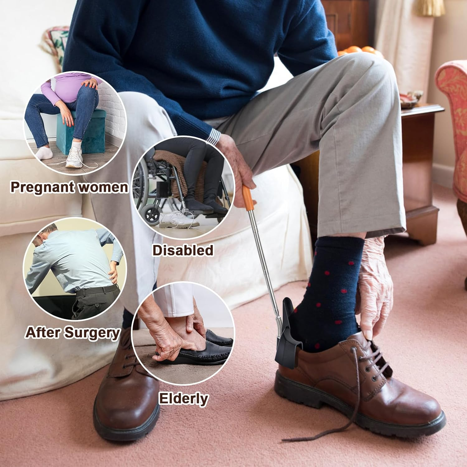 Healvlauefit 31' Shoe Horn Long Handle for Seniors, Extended Foot Shoe Funnel, Shoe Assist Device for Sneakers, Soft Shoes image number 4