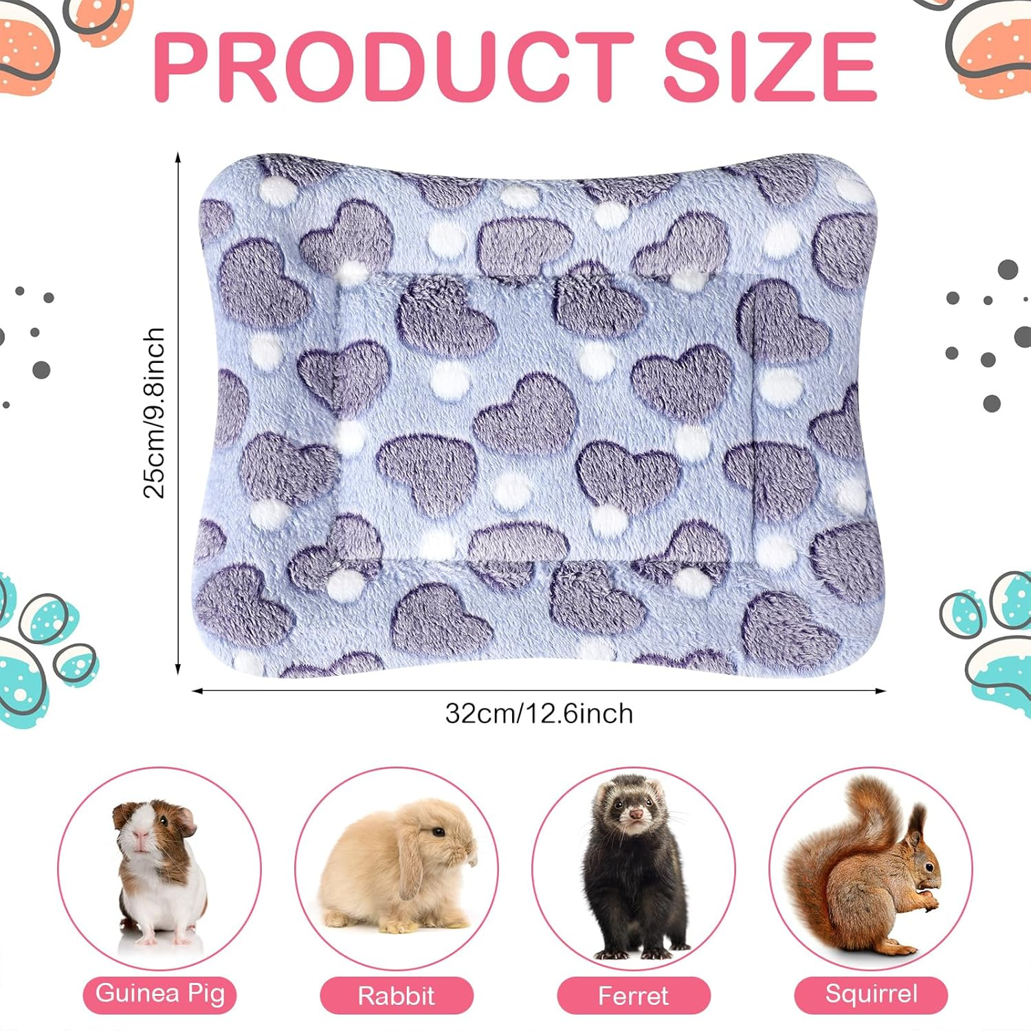 Haull 4 Pcs Waterproof Guinea Pig Bedding Guinea Pig Bed Plush Cage Liners Soft Rabbit Dog Cat Mat Reversible Cozy Winter Animal Pee Pad Hamster Bunny Mat Accessory(Heart,13 X 10 Inch) image number 5