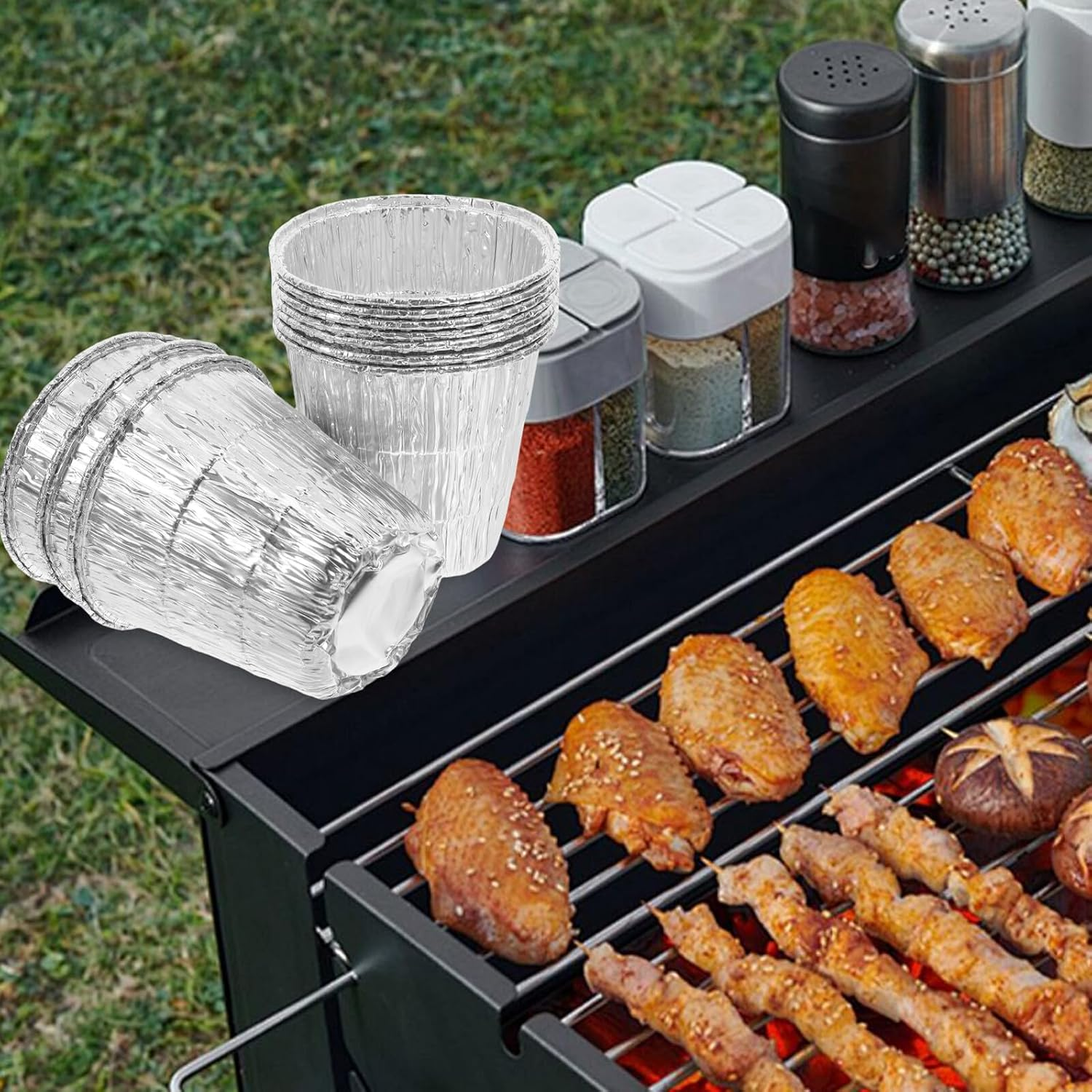 ARTIBETTER 10Pcs Disposable Aluminum Foil Liners for Grease Buckets BBQ Grill Accessories Large for Easy Cleanup Compatible with Grills and Smokers for Grilling Baking Steaming image number 4
