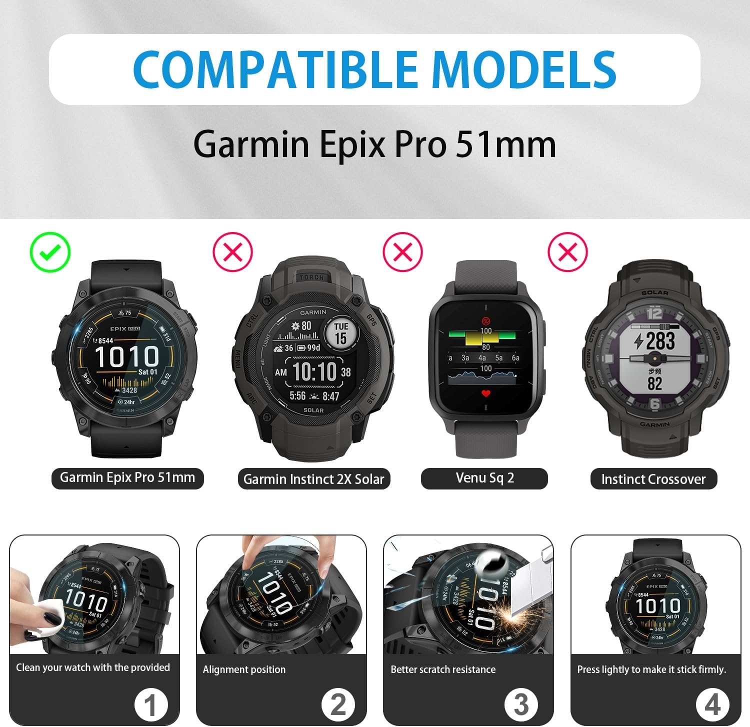 Diruite Pack of 4 Screen Protectors for Garmin Epix Pro 51 Mm Screen Protector, 9H Hardness HD Tempered Glass Anti-Scratch Screen Protector, 51 Mm image number 6