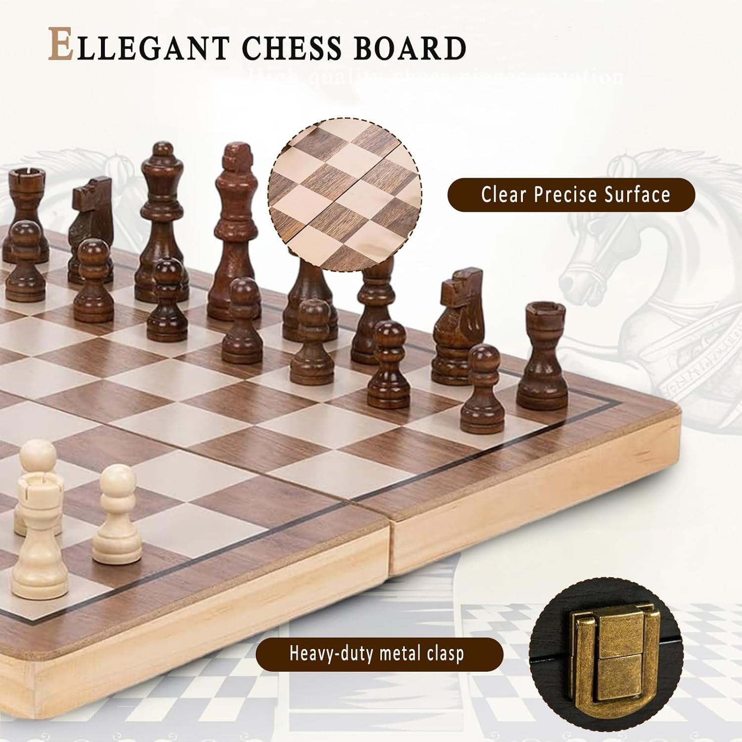 Chess Board Set with Checkers - 15.35" Wooden Chess Board Game Travel Chess for Adults & Kids, Chess Gift Toys for Boys Girls (15.35&ldquo;) image number 3