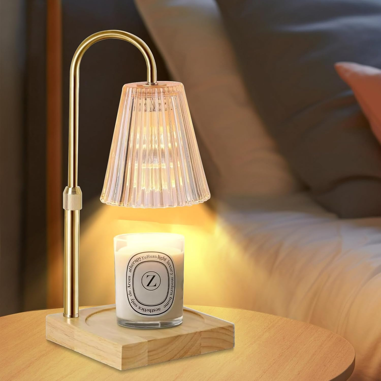 Candle Warmer Lamp with Timer, Adjustable Height Wax Warmer, Candle Lamp Warmer for Scented Wax for Home Decor Birthday Gifts with 2 Bulbs Elliptical Base (Gold-Square, M)