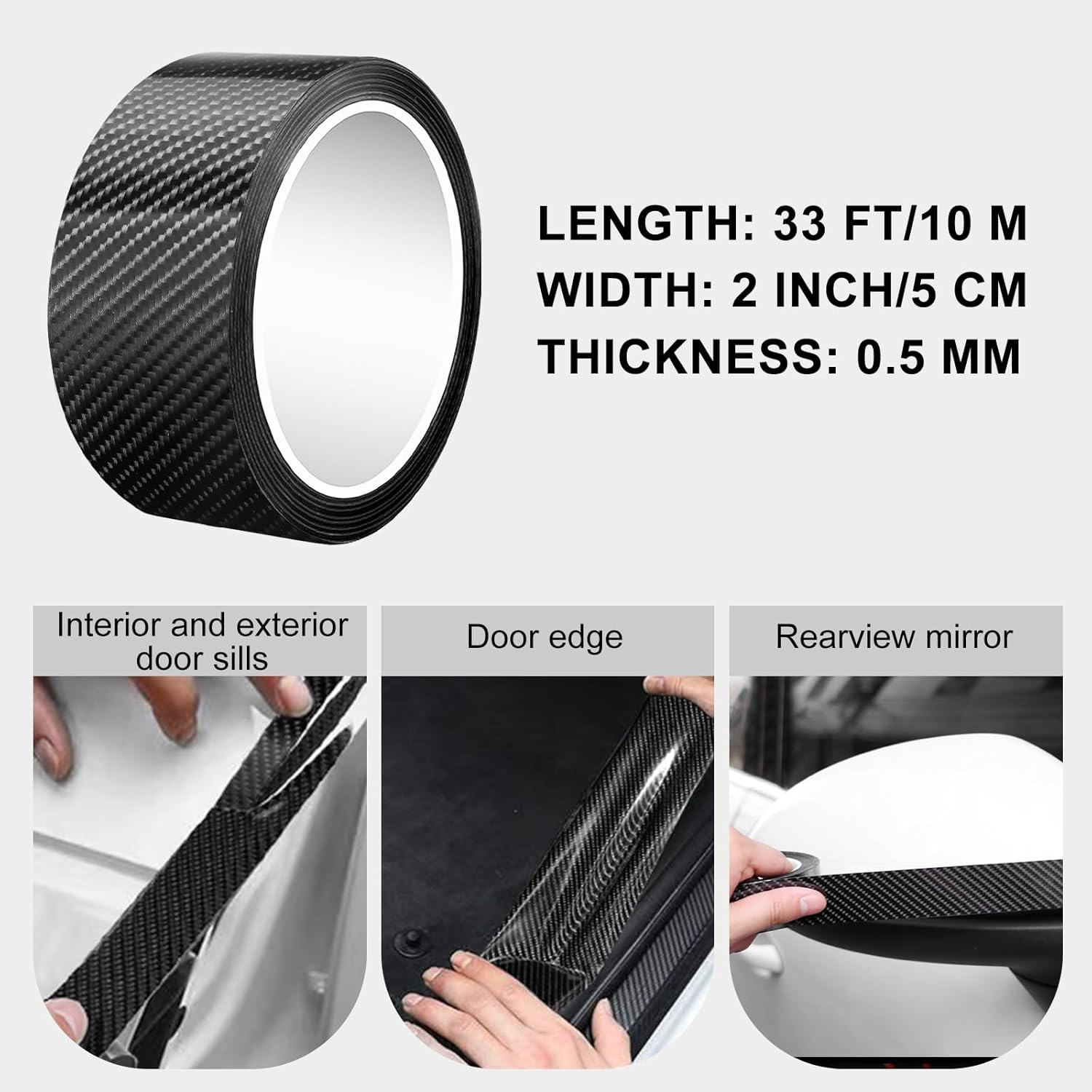 Universal Car Door Edge Guard Door Sill Protector, Automotive Anti-Collision Strip for Car Door Edge/Front and Rear Bumper/Door Sill Protector, Fits for Most Car, Black (5Cmx10M / 2In X 33Ft) image number 4