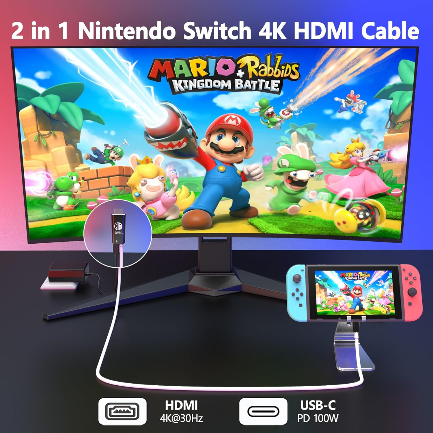 RREAKA Portable Switch Dock USB C to 4K HDMI Conversion Cable for Nintendo Switch/Switch OLED, TV HDMI Adapter Cable Compatible with Nintendo Switch, Steam Deck, Laptop,Tablet, Mobile Phone image number 3