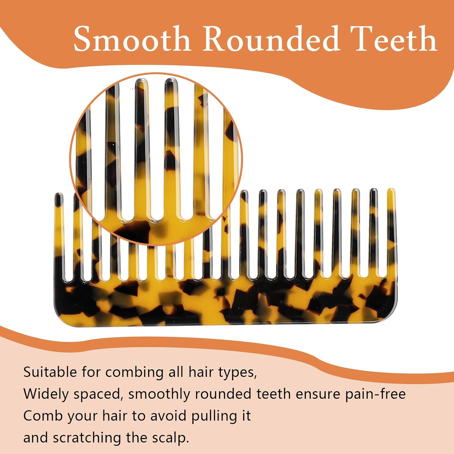 Xinjoduz 2 PCS Wide Tooth Comb, Large Cellulose Acetate French Hair Comb No Handle Beige Tortoise Shell Detangling Comb Leopard Print Design Shower Comb for Women Men Curly Wet Long Dry Hair Styling image number 1