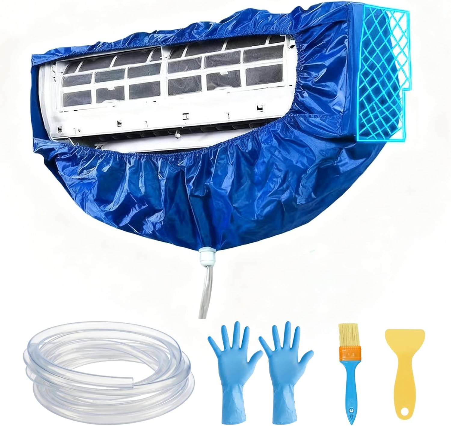 Leak-Proof Split System Air Conditioner Cleaning Kit,360&deg; Waterproof,Adjustable Bag for 33&ndash;51 Inch Units,Diy Aircon Cleaning Kit Includes Splash Guard,Drain Hose(250 Cm),Gloves and Cleaning Brush image number 3