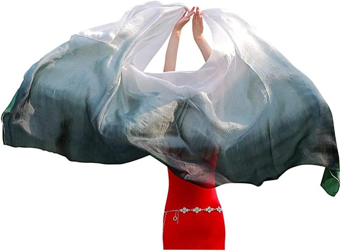 Nimiman Women 100% Real Silk Belly Dance Veils Dancing Hand Scarves Gradual Color Adult Size
