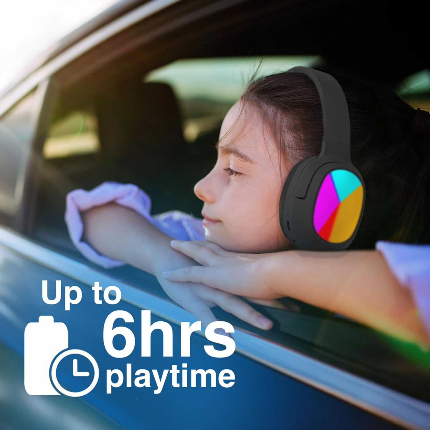 Laser Kids Bluetooth 5.4 Wireless Headphones with RGB Lights, Foldable, Safe Volume Limited to 85Db, Built in Mic - Supports USB C Charging, AUX and Micro SD (Black) image number 6