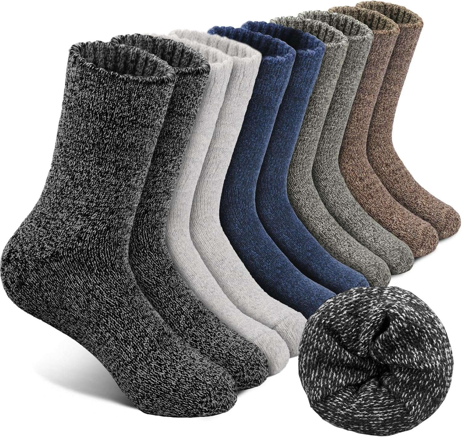 (5 Pairs) ZANZER Wool Socks Men'S Winter Mid-Tube Warm Socks Autumn and Winter Thickened and Plush Long Socks image number 5