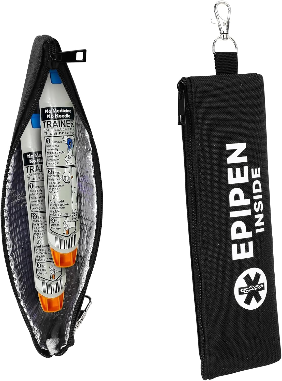 YOUSHARES Epipen Carry Case for 2 Epipens Insulated, Portable Epipen Holder Bag with Carabiner, Waterproof Travel Epipen Case for Allergies, Asthma, Sports & Outdoor Emergencies(Black) image number 6