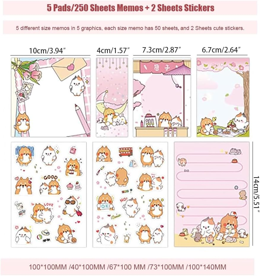 Doraking 250Sheets Cute Cartoon Dog Memo Notes Writing Pads Scrapbook Decorations TODO List for Planning with 2 Sheets Decorative Stickers, Doraking Shiba Inu Memos