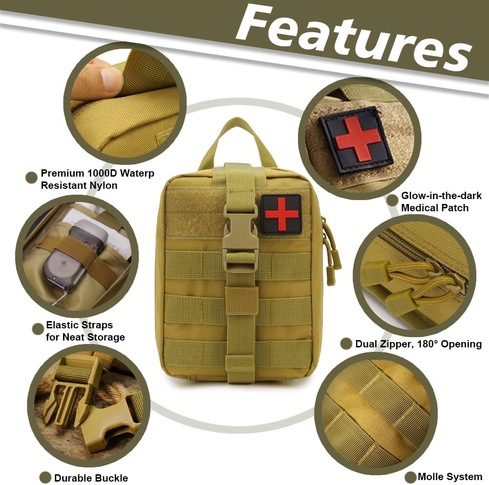 MOLLE Medical Pouch EMT First Aid Pouch Rip-Away IFAK Tactical Utility Pouch for Camping Hiking Backpacking Travel Medical Supplies Bag Only (Black)