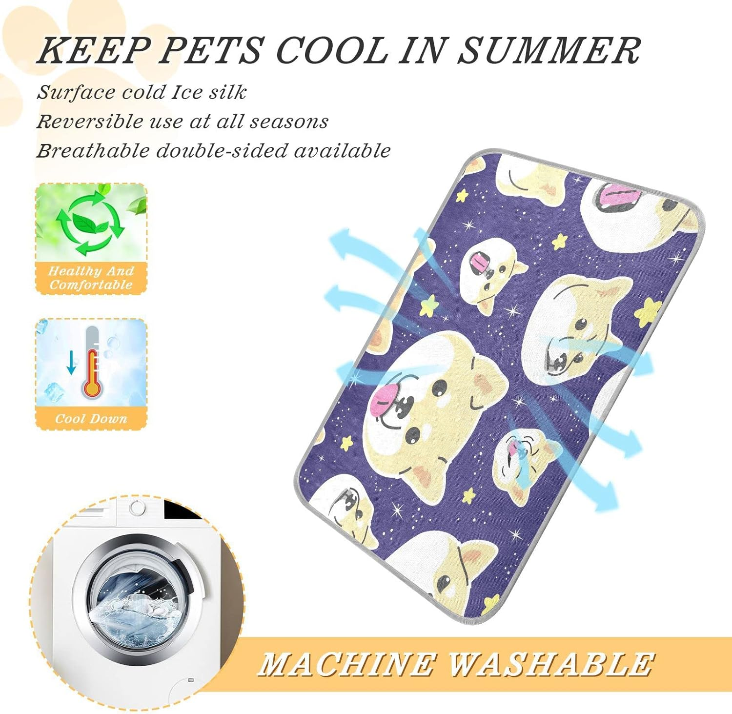 AIXIWAWA Shiba Inu Space Pet Cooling Mat for Cats Dogs Print, Summer Self Cooling and Sleeping Pad Small Size Non Toxic